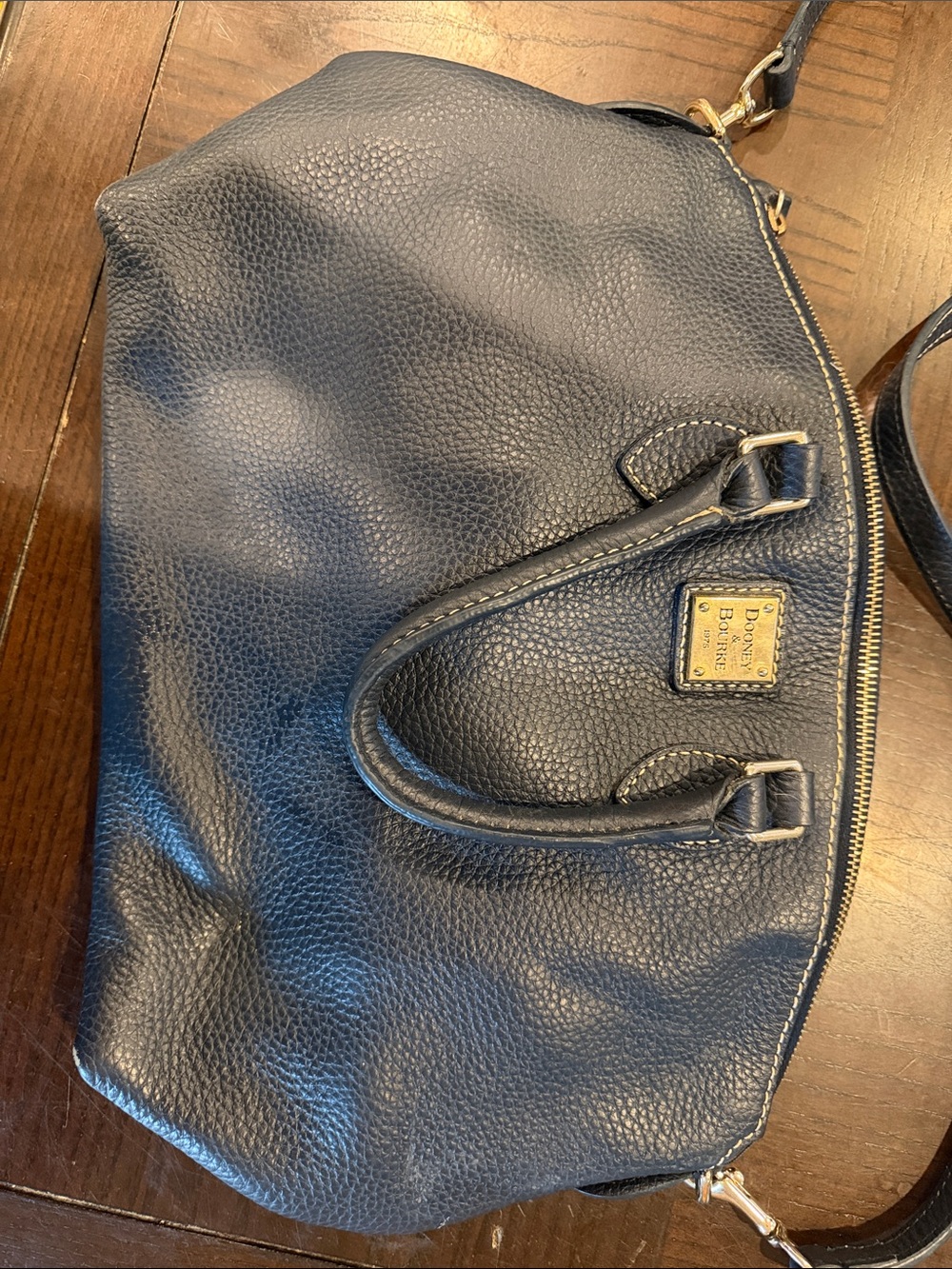 Dooney & Bourke Navy Pebbled Leather Satchel with Gold Hardware